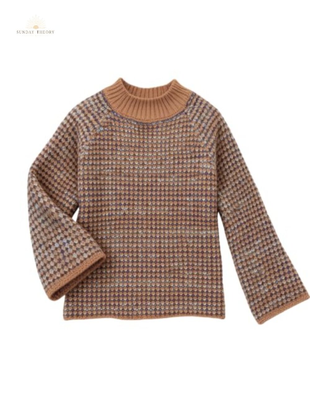Women Mock Neck Chunky Knit Pullover Sweater Retro Print Loose Fit